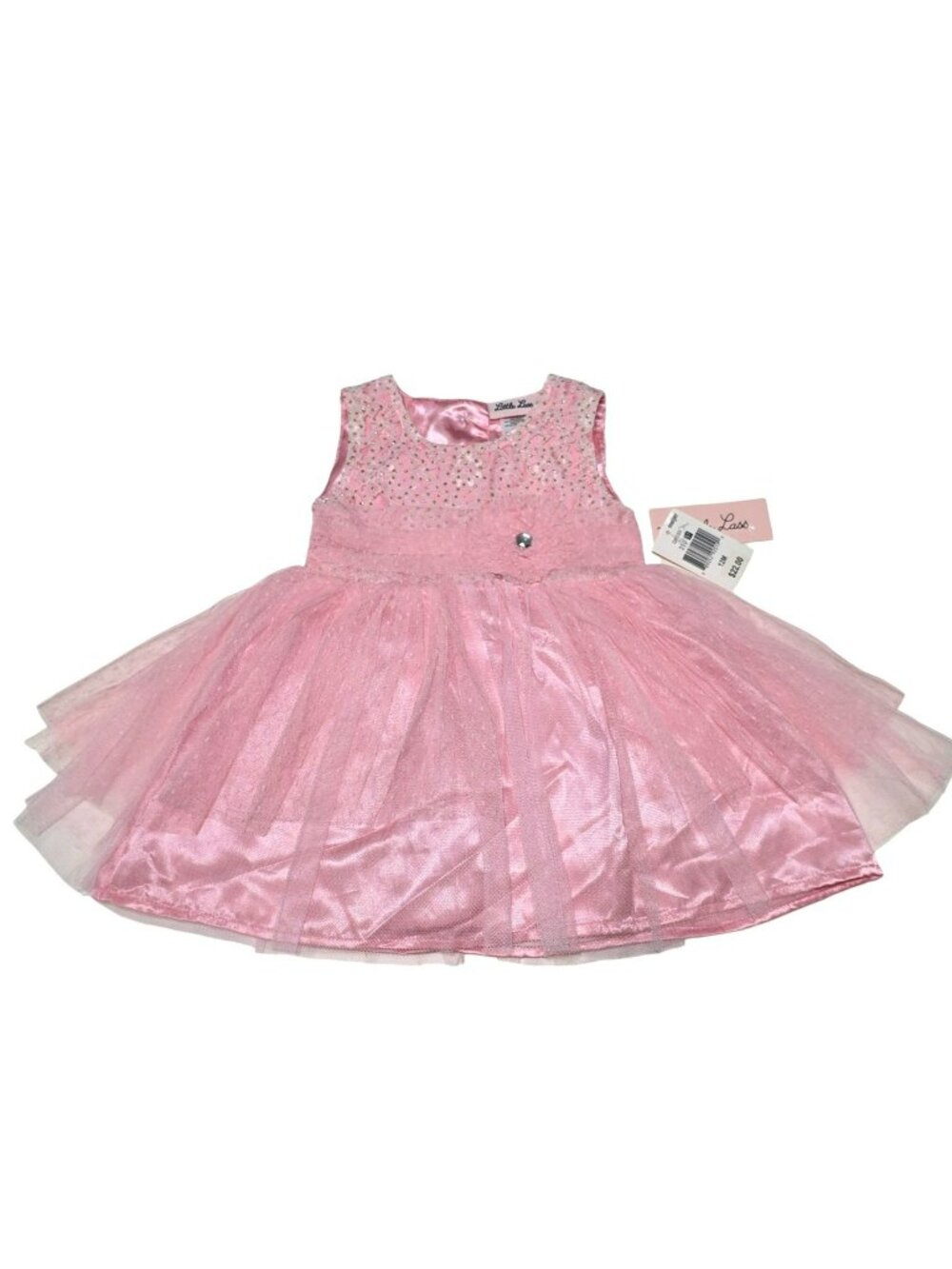 New Little Lass Pink Dress Baby Girls Pink Glittery Party Lace Tulle Skirt 12M